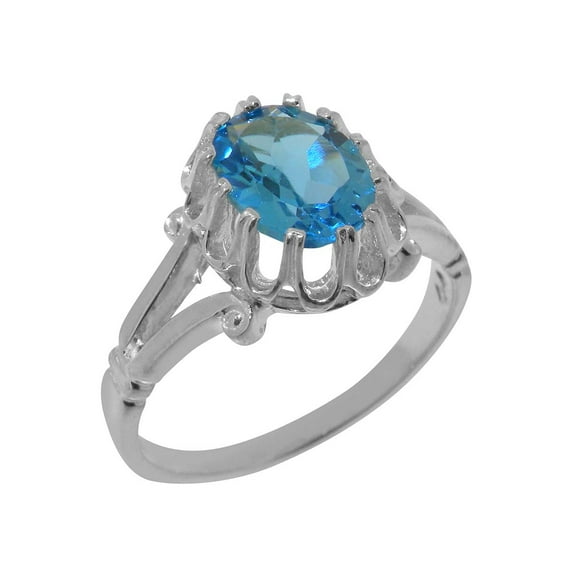 LBG British Made 14k White Gold Genuine Natural Blue Topaz Womens Engagement Ring - 33 size options - Size 5.5