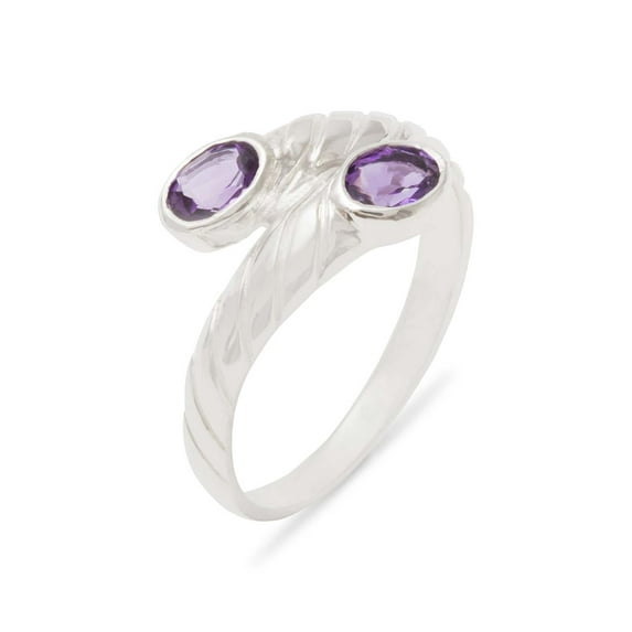 LBG British Made 14k White Gold Natural Amethyst Womens Band Ring - 33 size options - 9.25 - 33 size options - Sizes 4 to 12 Available