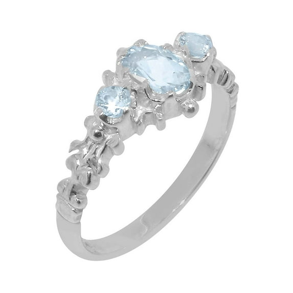 LBG British Made 14k White Gold Natural Aquamarine Womens Anniversary Ring - 33 size options - Size 5