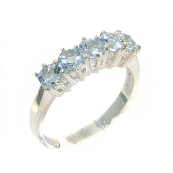 LBG British Made 14k White Gold Natural Aquamarine Womens Eternity Ring - 33 size options - Size 7.25
