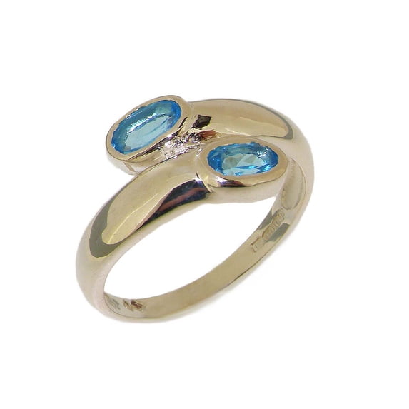 LBG British Made 14k White Gold Natural Blue Topaz Womens Band Ring - 33 size options - Size 4.5
