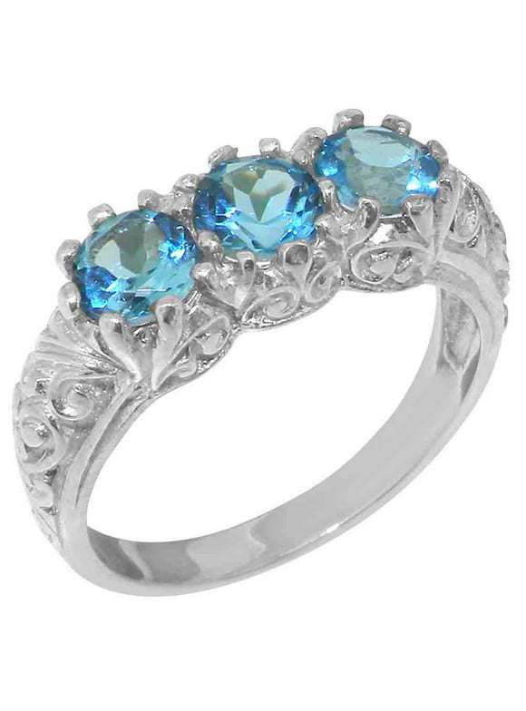 LBG British Made 14k White Gold Natural Blue Topaz Womens Engagement Ring - 33 size options - Size 6