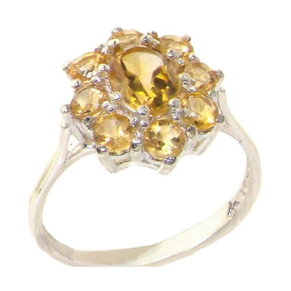 LBG British Made 14k White Gold Natural Citrine Womens Cluster Ring - 33 size options - Size 11.5
