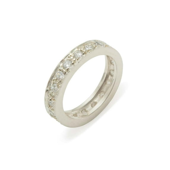 LBG British Made 14k White Gold Natural Diamond Womens Anniversary Ring - 33 size options - Size 10.25