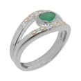 thumbnail image 1 of LBG British Made 14k White Gold Natural Emerald & Cultured Pearl Womens Band Ring - 33 size options - Size 12, 1 of 7