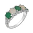thumbnail image 1 of LBG British Made 14k White Gold Natural Emerald & Opal Womens Eternity Ring - 33 size options - Size 7, 1 of 8