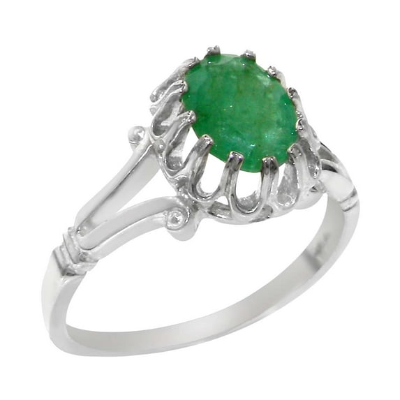 LBG British Made 14k White Gold Natural Emerald Womens Engagement Ring - 33 size options - Size 7