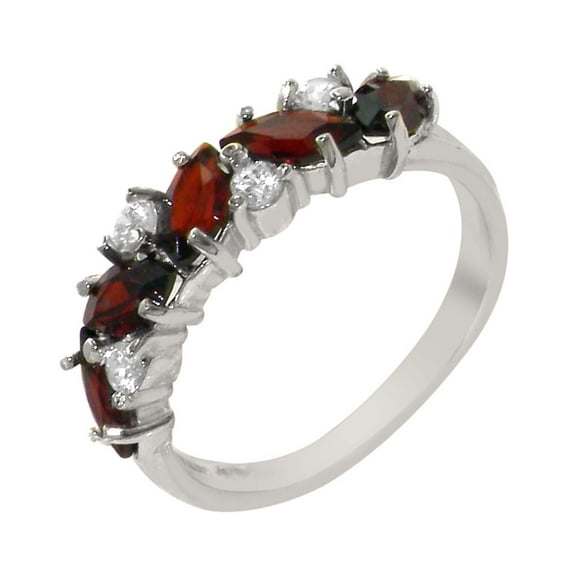 LBG British Made 14k White Gold Natural Garnet & Cubic Zirconia Eternity Ring - Size 4 - 33 size options