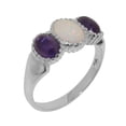 thumbnail image 1 of LBG British Made 14k White Gold Natural Opal & Amethyst Womens Engagement Ring - 33 size options - Size 8.5, 1 of 7