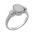 thumbnail image 1 of LBG British Made 14k White Gold Natural Opal & Diamond Womens Engagement Ring - 33 size options - Size 4.5, 1 of 6