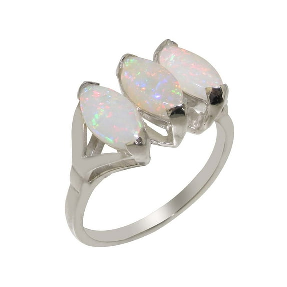 LBG British Made 14k White Gold Natural Opal Womens Engagement Ring - 33 size options - Size 11