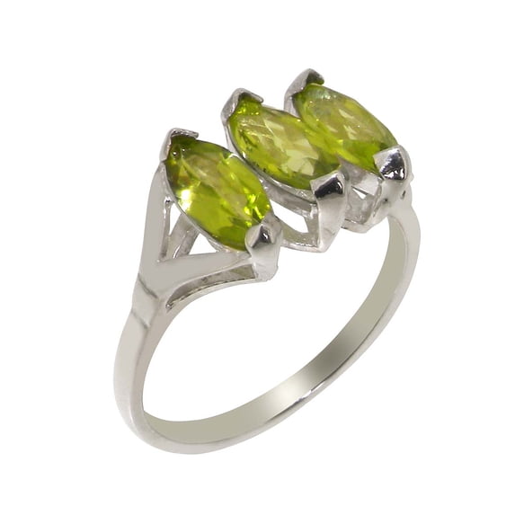 LBG British Made 14k White Gold Natural Peridot Womens Engagement Ring - 33 size options - Size 8.5