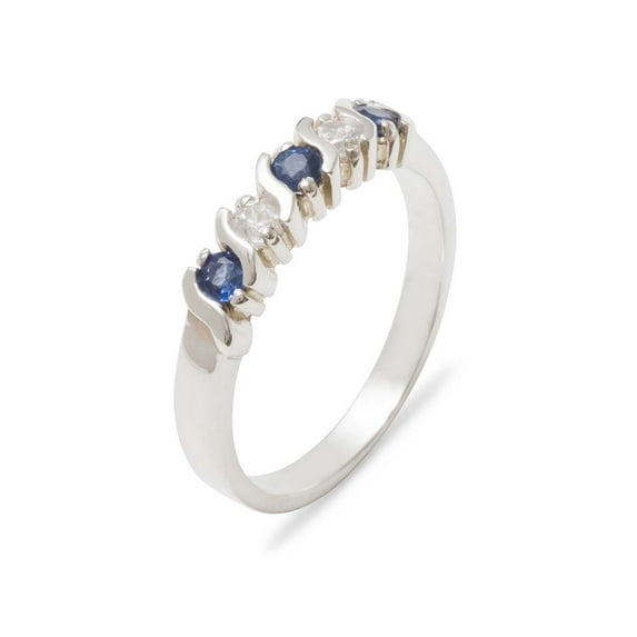 LBG British Made 14k White Gold Natural Sapphire & Cubic Zirconia Womens Eternity Ring - 33 size options - Sizes 4 to 12 Available