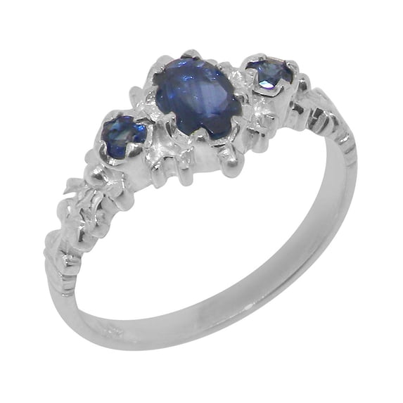 LBG British Made 14k White Gold Natural Sapphire Womens Anniversary Ring - 33 size options - Size 8.75