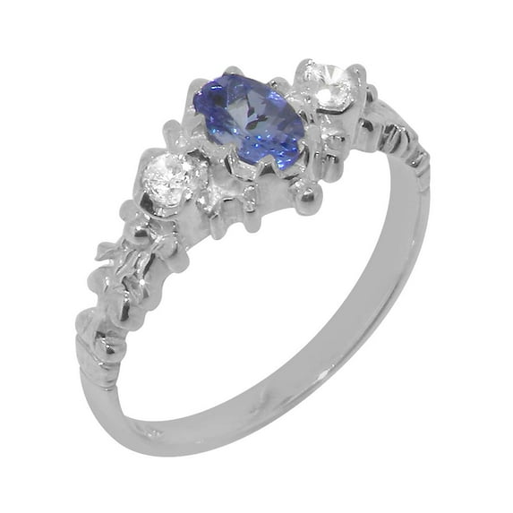 LBG British Made 14k White Gold Natural Tanzanite & Diamond Womens Anniversary Ring - 33 size options - Size 8.75