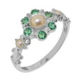thumbnail image 1 of LBG British Made 14k White Gold Ring with Cultured Pearl & Emerald Womens Anniversary Ring - 33 size options - Size 4, 1 of 7
