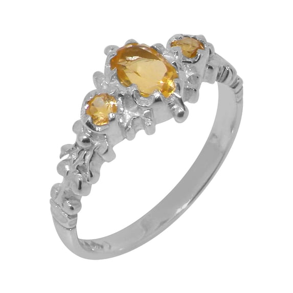 LBG British Made 14k White Gold ring with Natural Citrine Womens Anniversary Ring - 33 size options - Size 11.25