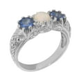 thumbnail image 1 of LBG British Made 14k White Gold ring with Natural Opal & Sapphire Womens Engagement Ring - 33 size options - Size 9.75, 1 of 7