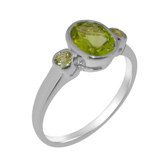 LBG British Made 14k White Gold ring with Natural Peridot Womens Anniversary Ring - 33 size options - Size 11.25