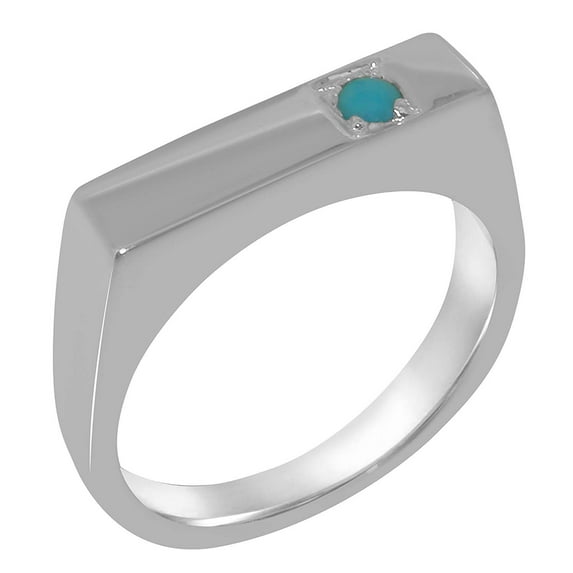 LBG British Made 14k White Gold ring with Natural Turquoise Mens Band Ring - 33 size options - Size 11