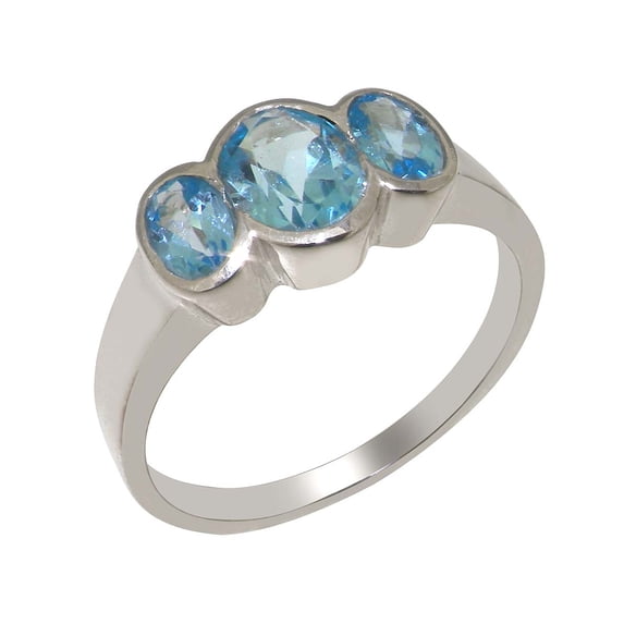 LBG British Made 14k White GoldWomens Ring Natural Blue Topaz Anniversary Ring - 33 size options - Size 7.5