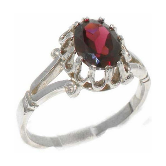 LBG British Made 14k White GoldWomens Ring Natural Garnet Engagement Ring - 33 size options - Size 7.5