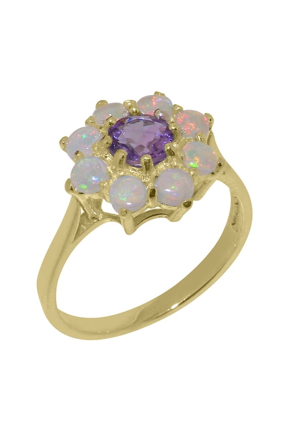 LBG British Made 14k Yellow Gold Amethyst & Opal ring Womens Statement Ring - 33 size options - Size 11.75