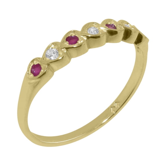 LBG British Made 14k Yellow Gold Cubic Zirconia & Natural Ruby Womens Eternity Ring - 33 size options - Size 10
