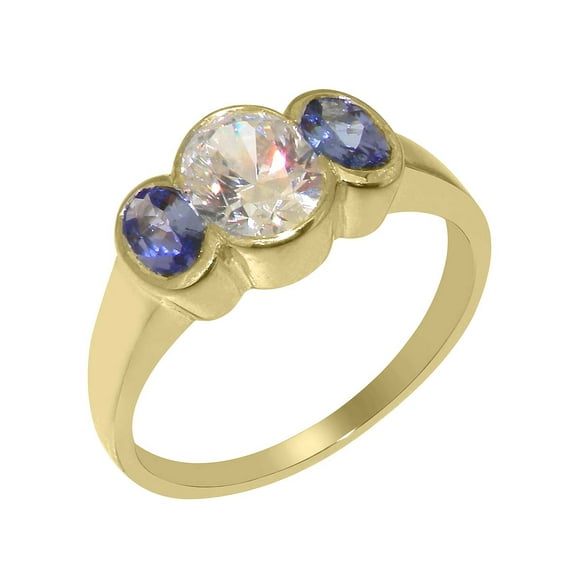 LBG British Made 14k Yellow Gold Cubic Zirconia & Natural Tanzanite Womens Anniversary Ring - 33 size options - Size 5