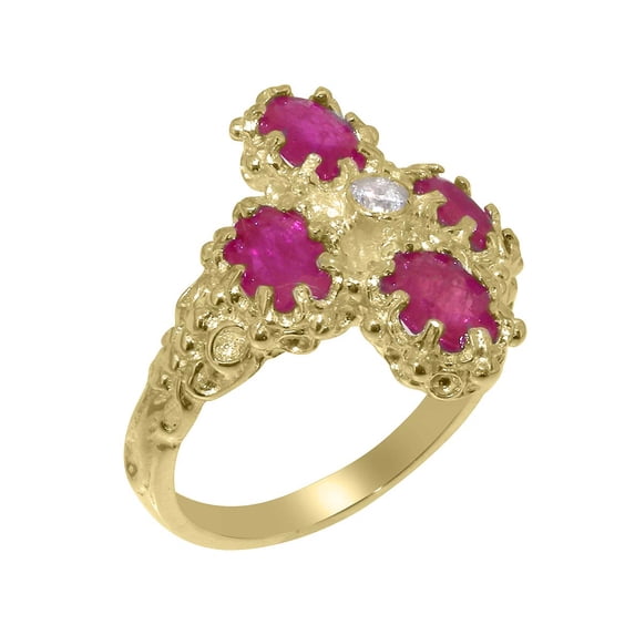 LBG British Made 14k Yellow Gold Cubic Zirconia & Ruby Womens Cluster Ring - 33 size options - Size 11.75
