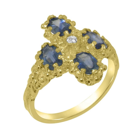 LBG British Made 14k Yellow Gold Cubic Zirconia & Sapphire Womens Cluster Ring - 33 size options - Size 11.75