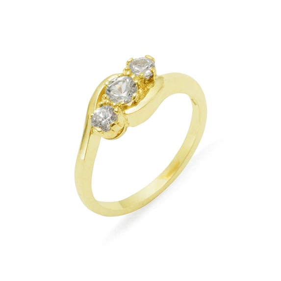LBG British Made 14k Yellow Gold Cubic Zirconia Womens Trilogy Ring - 33 size options - Size 5.25