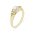 thumbnail image 1 of LBG British Made 14k Yellow Gold Cultured Pearl & Peridot Womens Cluster Ring - 33 size options - Size 7, 1 of 6
