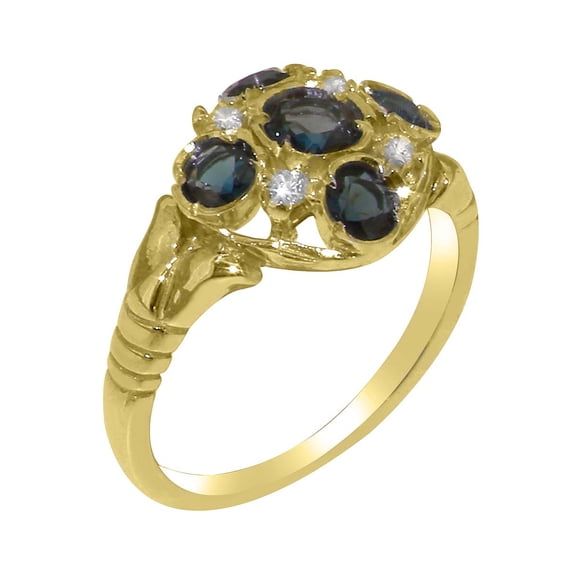 LBG British Made 14k Yellow Gold London Blue Topaz & Diamond ring Womens Statement Ring - 33 size options - Size 11.75