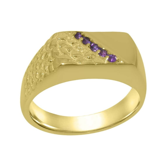 LBG British Made 14k Yellow Gold Natural Amethyst Mens Anniversary Ring - 33 size options - Size 6.75