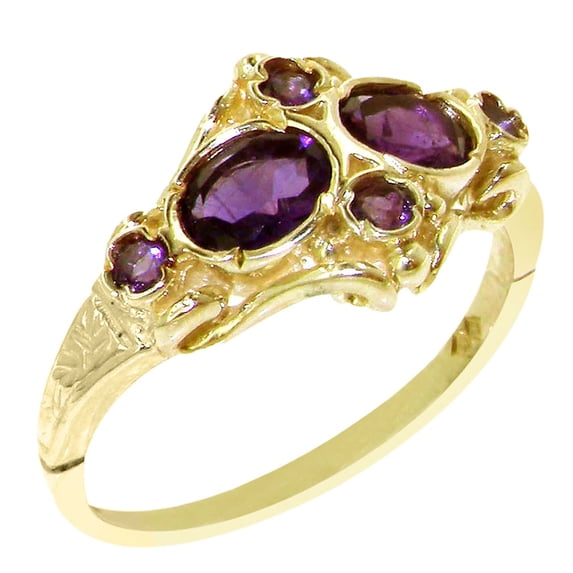 LBG British Made 14k Yellow Gold Natural Amethyst Womens Anniversary Ring - Size 10.25