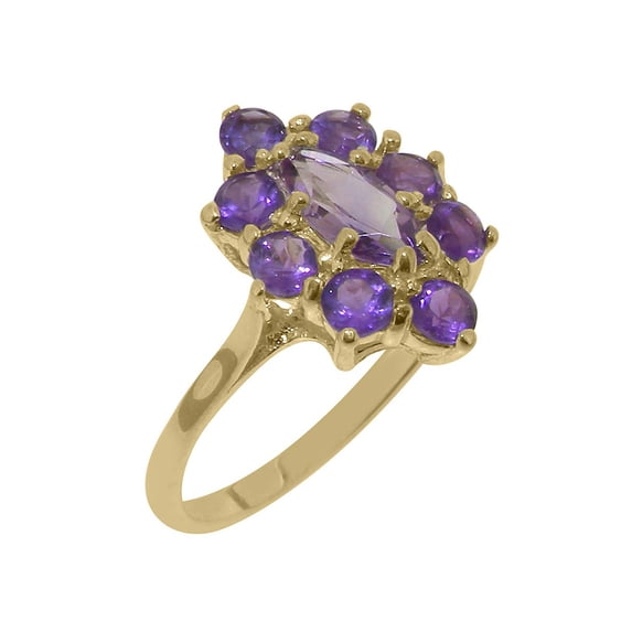 LBG British Made 14k Yellow Gold Natural Amethyst Womens Promise Ring - 33 size options - Size 4.5