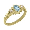 thumbnail image 1 of LBG British Made 14k Yellow Gold Natural Aquamarine & Cultured Pearl Womens Anniversary Ring - 33 size options - Size 11.5, 1 of 9