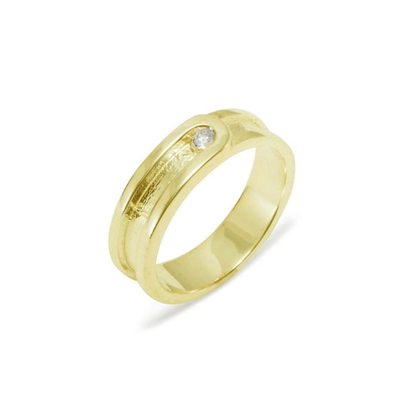 LBG British Made 14k Yellow Gold Natural Diamond Mens Band Ring - 25 size options - Size 8