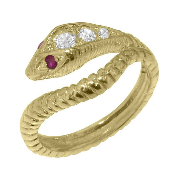 LBG British Made 14k Yellow Gold Natural Diamond & Ruby Womens Engagement Ring - 33 size options - Size 9.25
