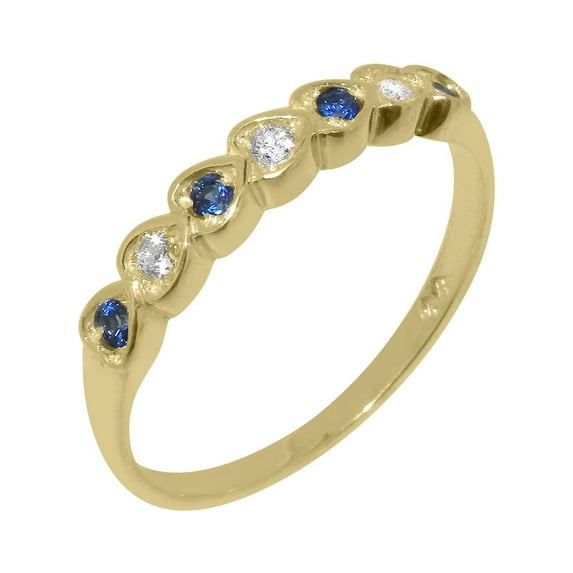 LBG British Made 14k Yellow Gold Natural Diamond & Sapphire Womens Eternity Ring - 33 size options - Size 10
