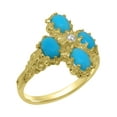 thumbnail image 1 of LBG British Made 14k Yellow Gold Natural Diamond & Turquoise Womens Promise Ring - 33 size options - Size 4.5, 1 of 6