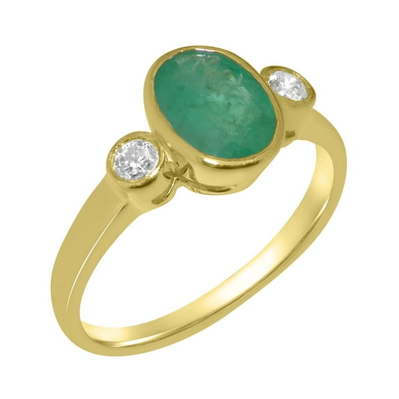 LBG British Made 14k Yellow Gold Natural Emerald & Cubic Zirconia Womens Engagement Ring - 33 size options - Size 4.5