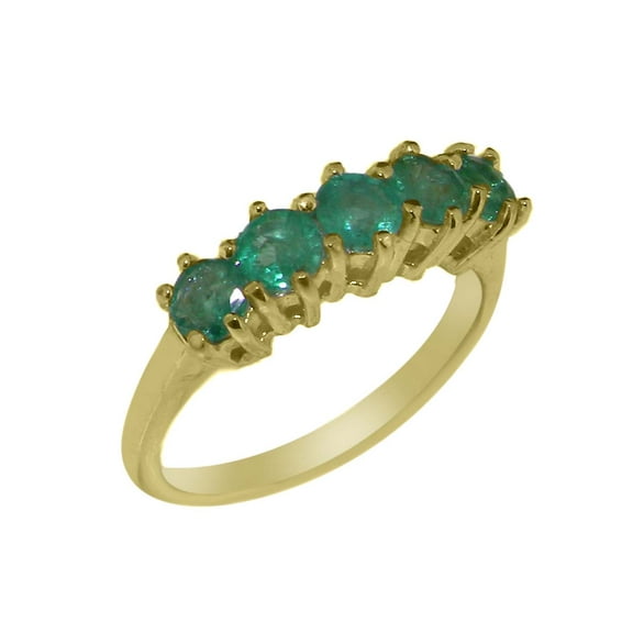LBG British Made 14k Yellow Gold Natural Emerald Ladies Eternity Ring - 33 size options - Size 10