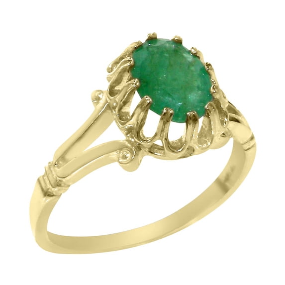 LBG British Made 14k Yellow Gold Natural Emerald Womens Engagement Ring - 33 size options - Size 10