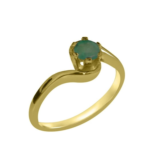 LBG British Made 14k Yellow Gold Natural Emerald Womens Engagement Ring - 33 size options - Size 9.25