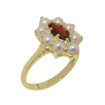 LBG British Made 14k Yellow Gold Natural Garnet & Cultured Pearl Womens Statement Ring - 33 size options - Size 10