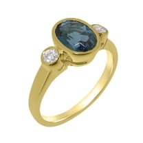 LBG British Made 14k Yellow Gold Natural London Blue Topaz & Diamond Womens Anniversary Ring - 33 size options - Size 10