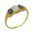 thumbnail image 1 of LBG British Made 14k Yellow Gold Natural Opal & Amethyst Womens Anniversary Ring - 33 size options - Size 5, 1 of 6