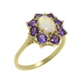 thumbnail image 1 of LBG British Made 14k Yellow Gold Natural Opal & Amethyst Womens Cluster Ring - 33 size options - Size 11.75, 1 of 5
